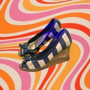 Retro 50s Navy Blue/White Striped Wedges!